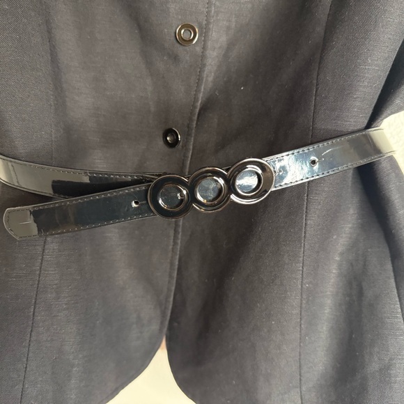 Tahari Arthur S Levine Sz 18 Career Wear Black Belted Short Sleeve Blazer Linen - Picture 3 of 14